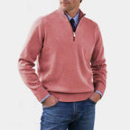 Reinhard | Men's Zip Jumper with Light Warmth, Elegant Knit Jumper | Bella Blue | Grey