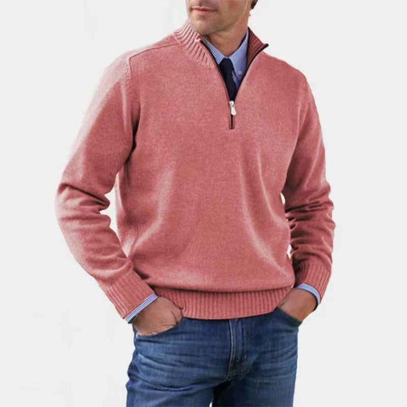 Reinhard | Men's Zip Jumper with Light Warmth, Elegant Knit Jumper | Bella Blue | Grey