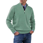 Reinhard | Men's Zip Jumper with Light Warmth, Elegant Knit Jumper | Bella Blue | Grey
