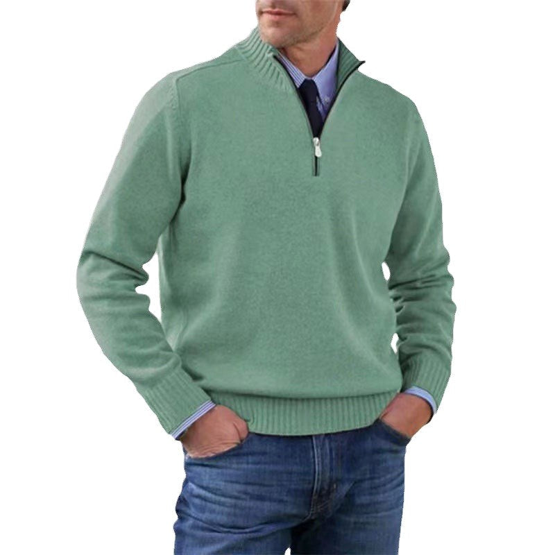 Reinhard | Men's Zip Jumper with Light Warmth, Elegant Knit Jumper | Bella Blue | Grey