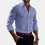 Reuben | Men's Striped Cotton Shirt, Classic Button Shirt | Bella Blue