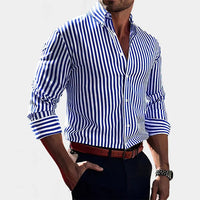 Reuben | Men's Striped Cotton Shirt, Classic Button Shirt | Bella Blue