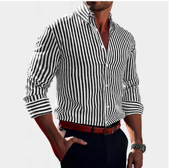Reuben | Men's Striped Cotton Shirt, Classic Button Shirt | Bella Blue