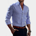 Reuben | Men's Striped Cotton Shirt, Classic Button Shirt | Bella Blue