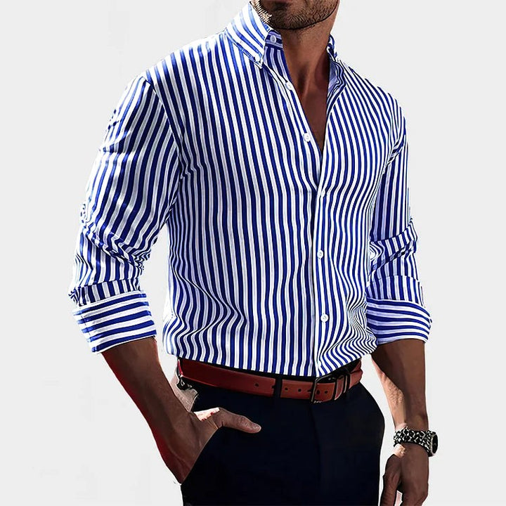 Reuben | Men's Striped Cotton Shirt, Classic Button Shirt | Bella Blue