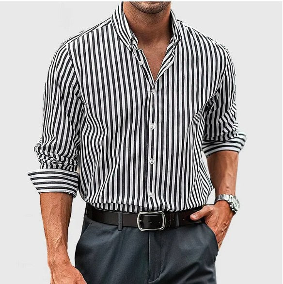 Reuben | Men's Striped Cotton Shirt, Classic Button Shirt | Bella Blue