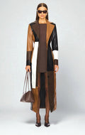Riley | Women's Leather Jacket with Quilted Panels, Fitted Autumn Jacket | Bella Blue | Brown Colorblock