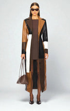 Riley | Women's Leather Jacket with Quilted Panels, Fitted Autumn Jacket | Bella Blue | Brown Colorblock