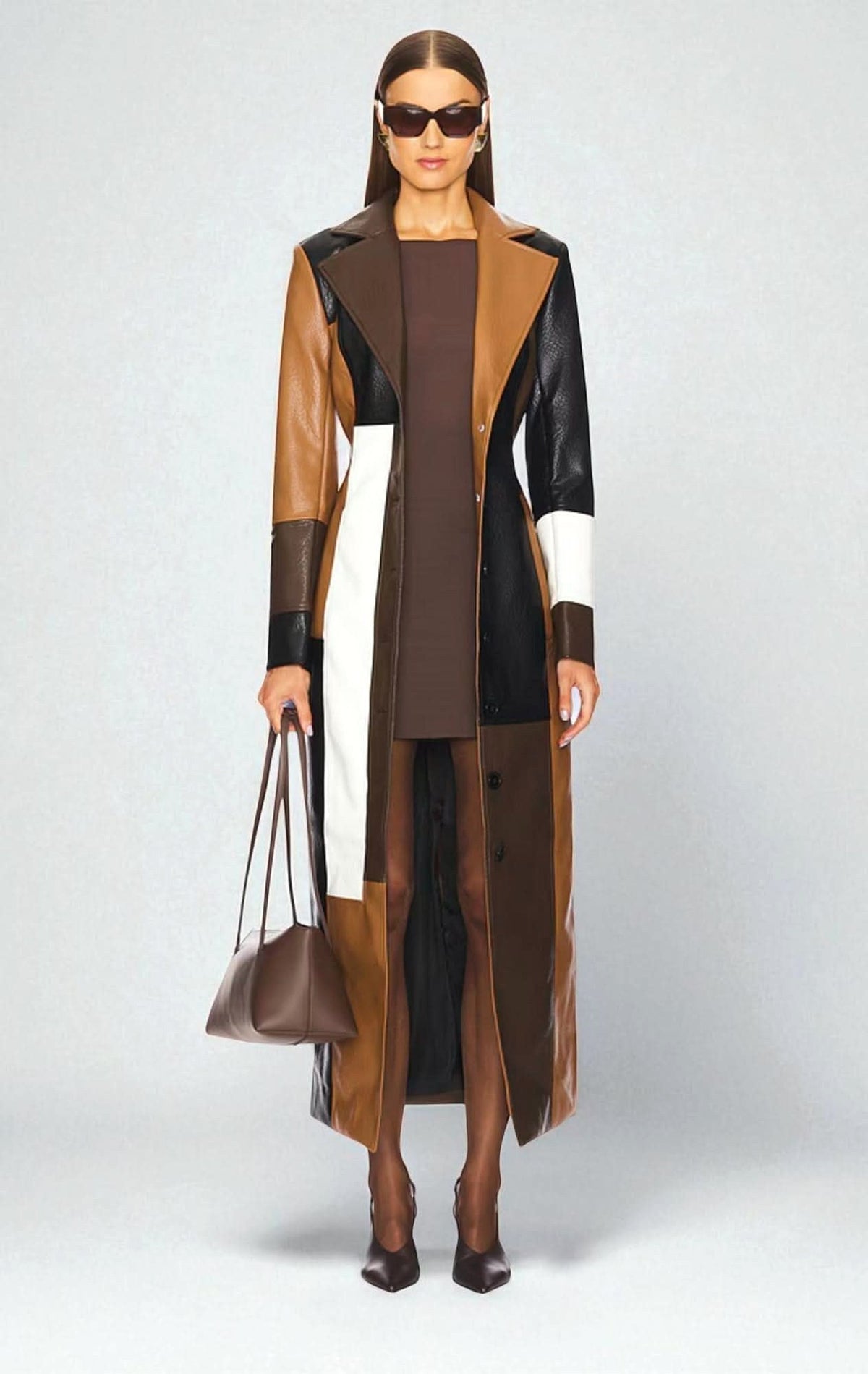 Riley | Women's Leather Jacket with Quilted Panels, Fitted Autumn Jacket | Bella Blue | Brown Colorblock