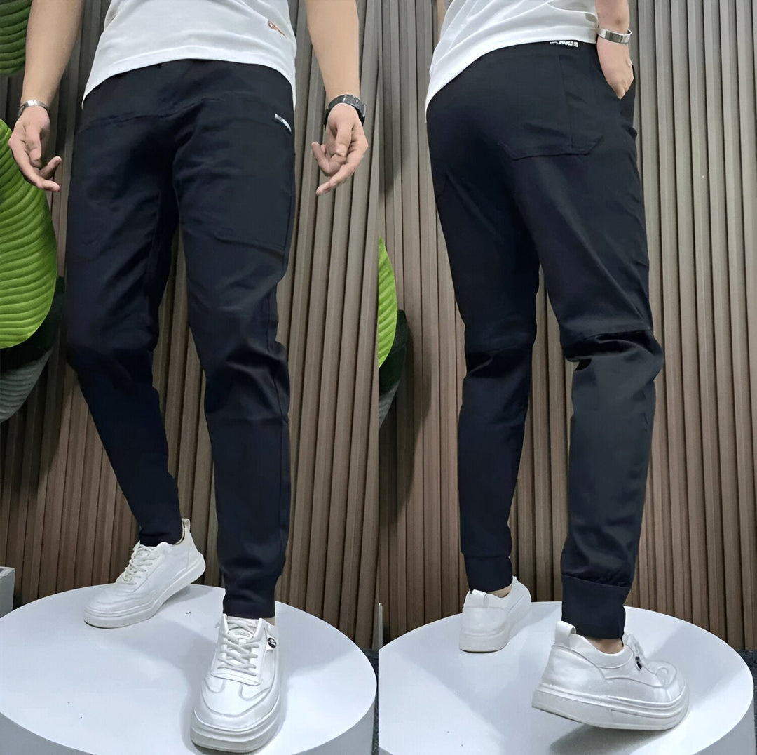 Robert | Men's Stretch Cargo Trousers, Lightweight Flexible Trousers | Bella Blue | Black