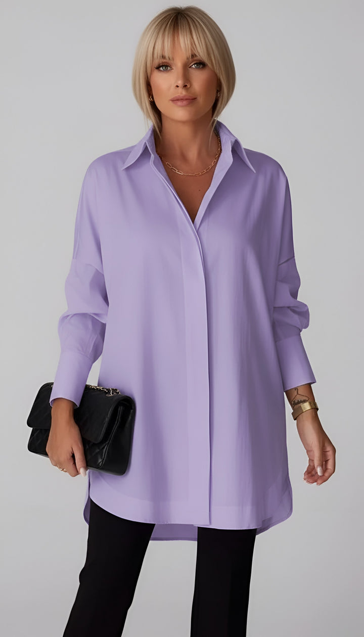 Romane | Women's Oversized Cotton Shirt, Button-Front Blouse | Bella Blue