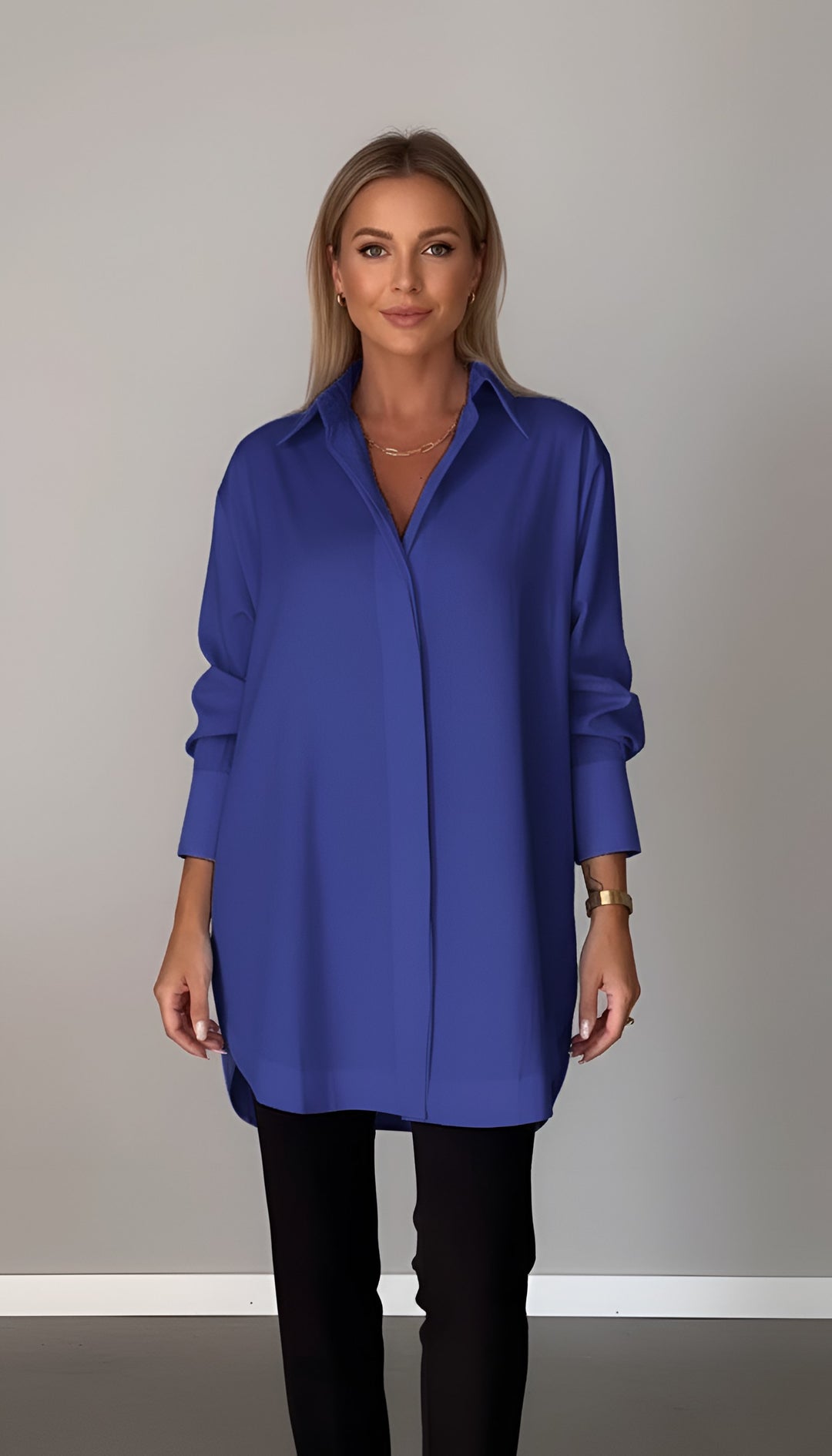 Romane | Women's Oversized Cotton Shirt, Button-Front Blouse | Bella Blue
