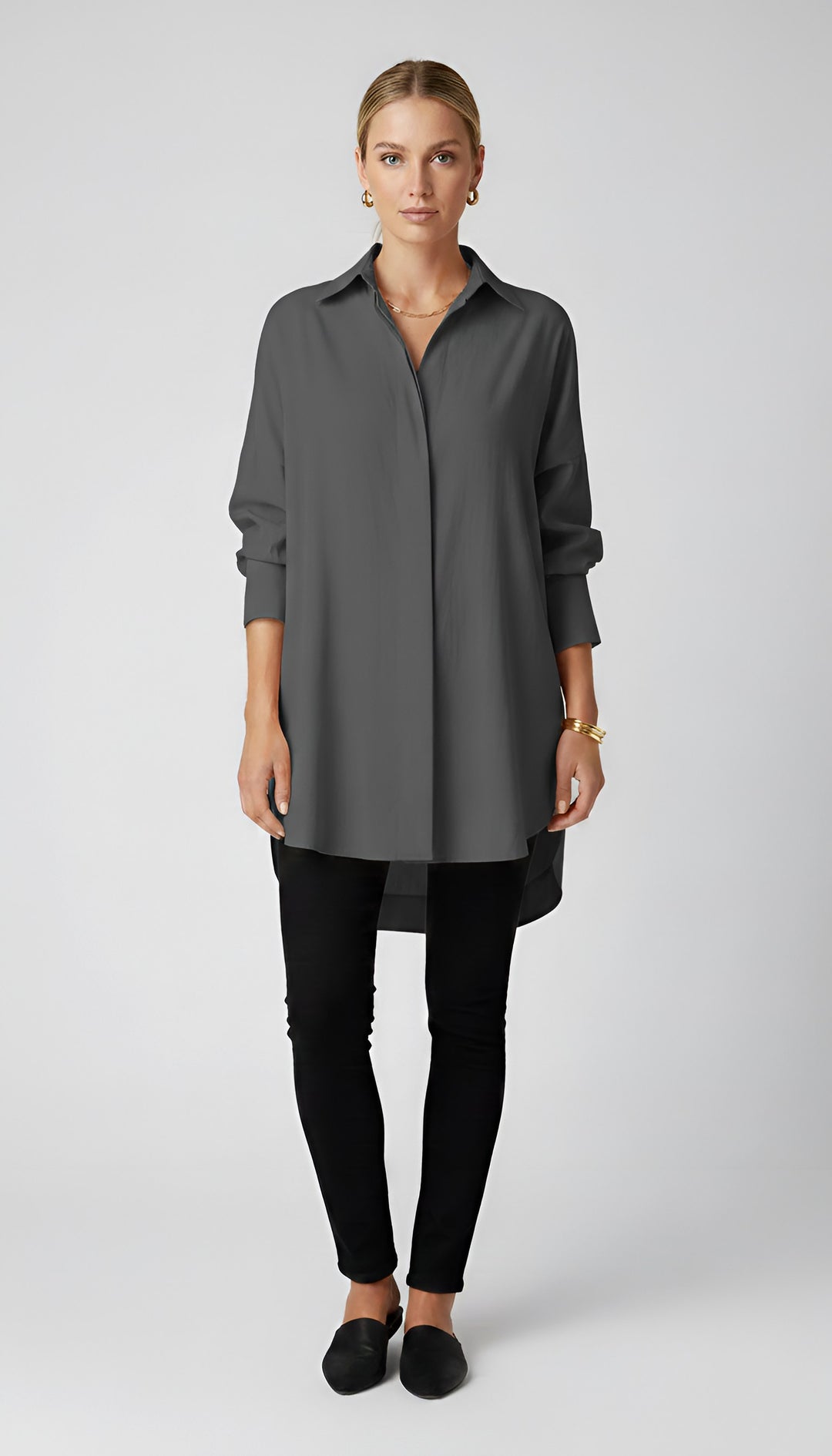 Romane | Women's Oversized Cotton Shirt, Button-Front Blouse | Bella Blue
