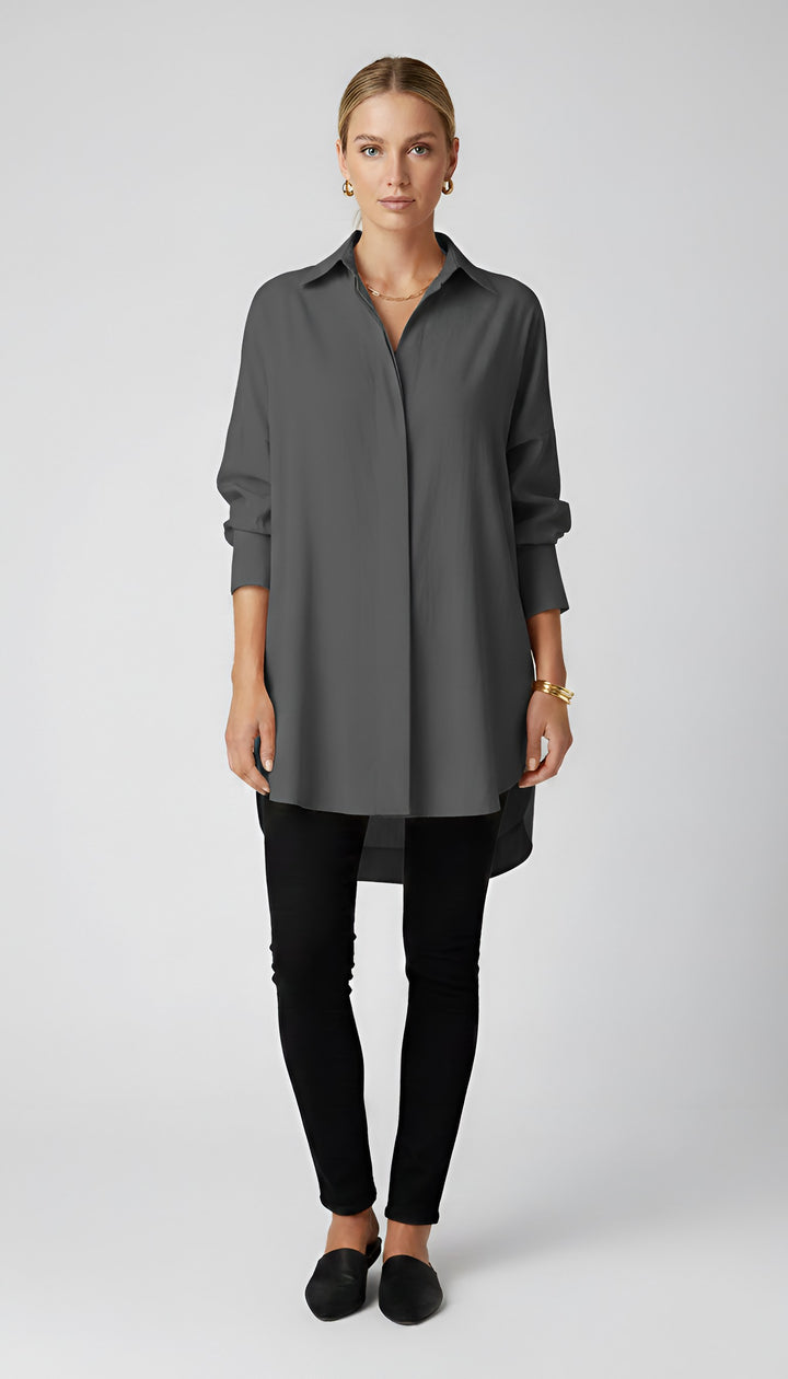 Romane | Women's Oversized Cotton Shirt, Button-Front Blouse | Bella Blue