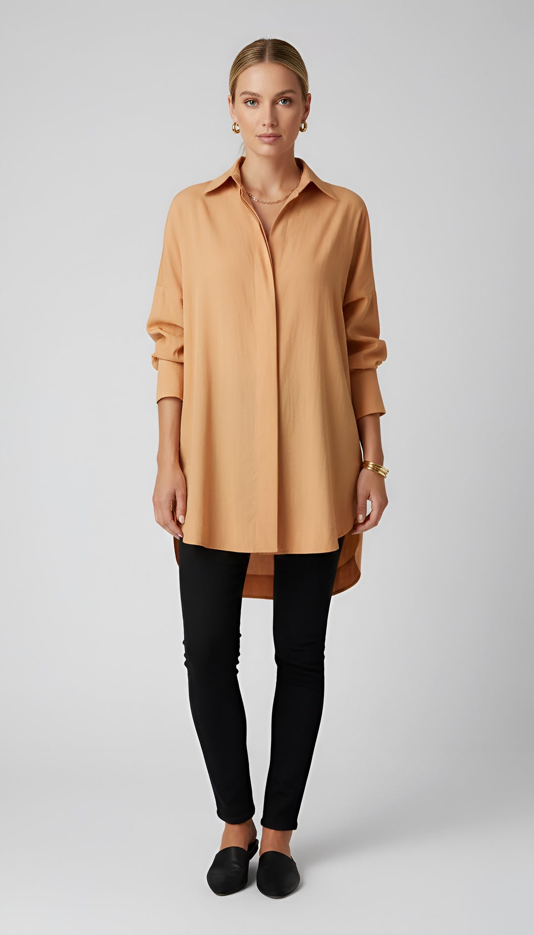 Romane | Women's Oversized Cotton Shirt, Button-Front Blouse | Bella Blue