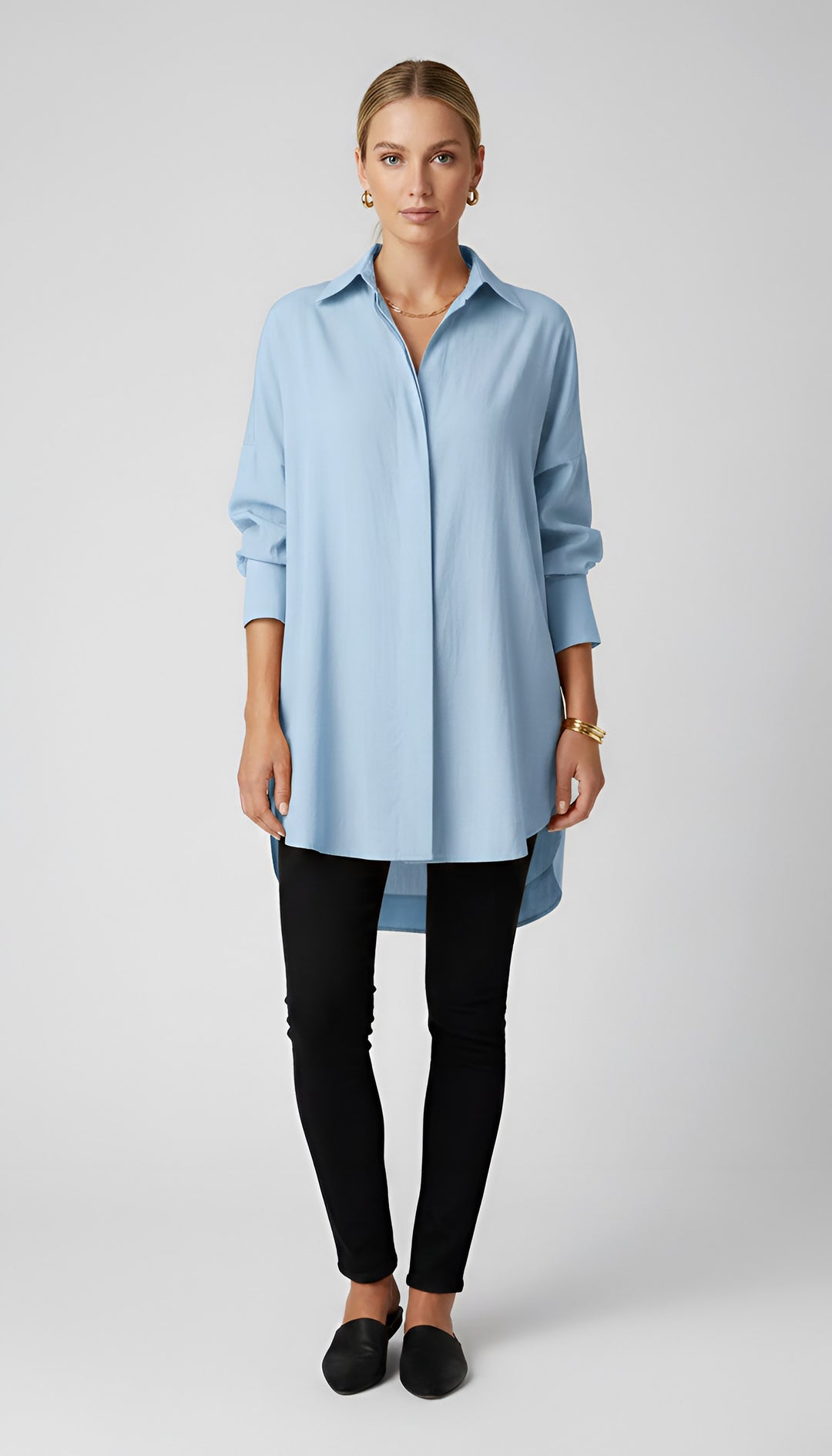 Romane | Women's Oversized Cotton Shirt, Button-Front Blouse | Bella Blue