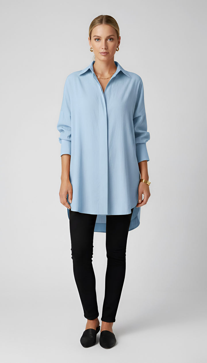 Romane | Women's Oversized Cotton Shirt, Button-Front Blouse | Bella Blue