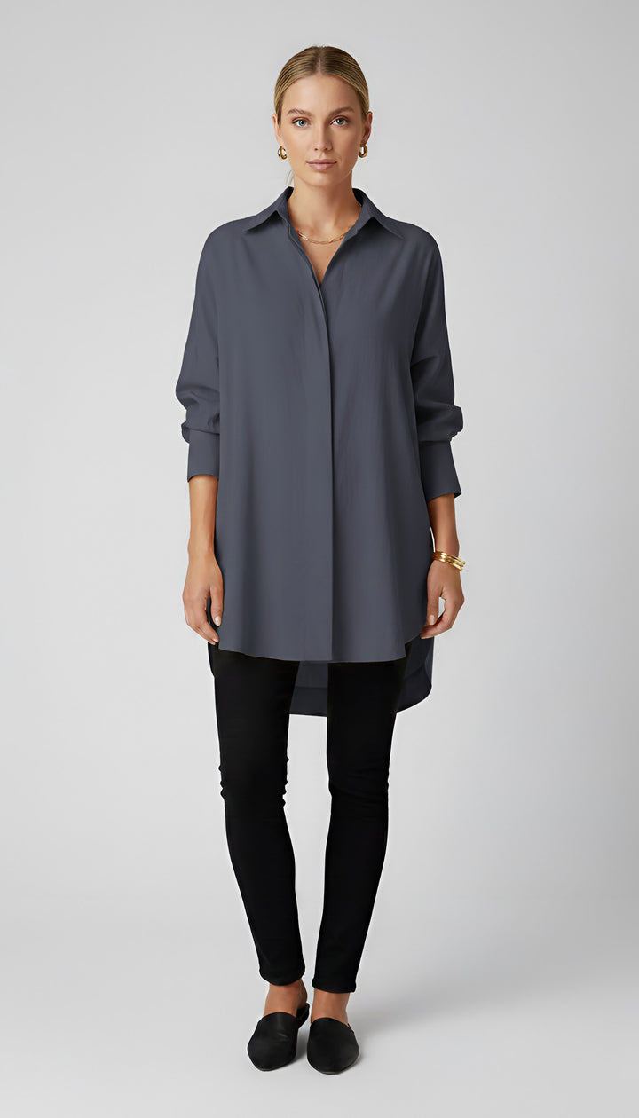 Romane | Women's Oversized Cotton Shirt, Button-Front Blouse | Bella Blue
