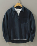 Rory | Men's Cotton-Linen Popover Shirt, Half-Button Relaxed Shirt | Bella Blue | Navy