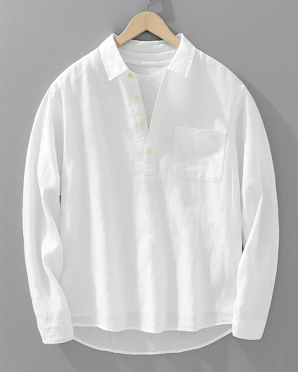 Rory | Men's Cotton-Linen Popover Shirt, Half-Button Relaxed Shirt | Bella Blue | White