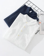 Rory | Men's Cotton-Linen Popover Shirt, Half-Button Relaxed Shirt | Bella Blue