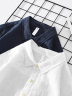 Rory | Men's Cotton-Linen Popover Shirt, Half-Button Relaxed Shirt | Bella Blue