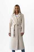 Roseline | Women's Double-Breasted Long Coat, Tailored Autumn Coat | Bella Blue | Beige