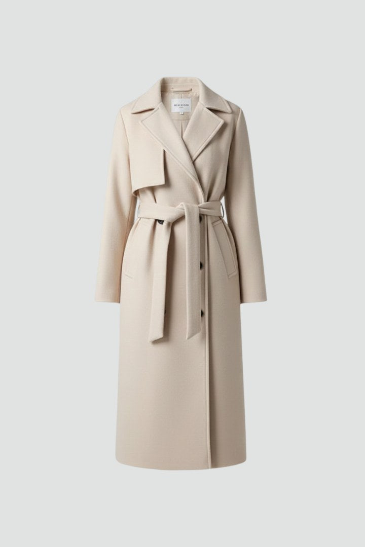 Roseline | Women's Double-Breasted Long Coat, Tailored Autumn Coat | Bella Blue | Chocolate