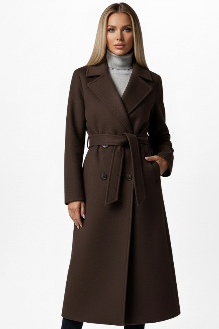 Roseline | Women's Double-Breasted Long Coat, Tailored Autumn Coat | Bella Blue