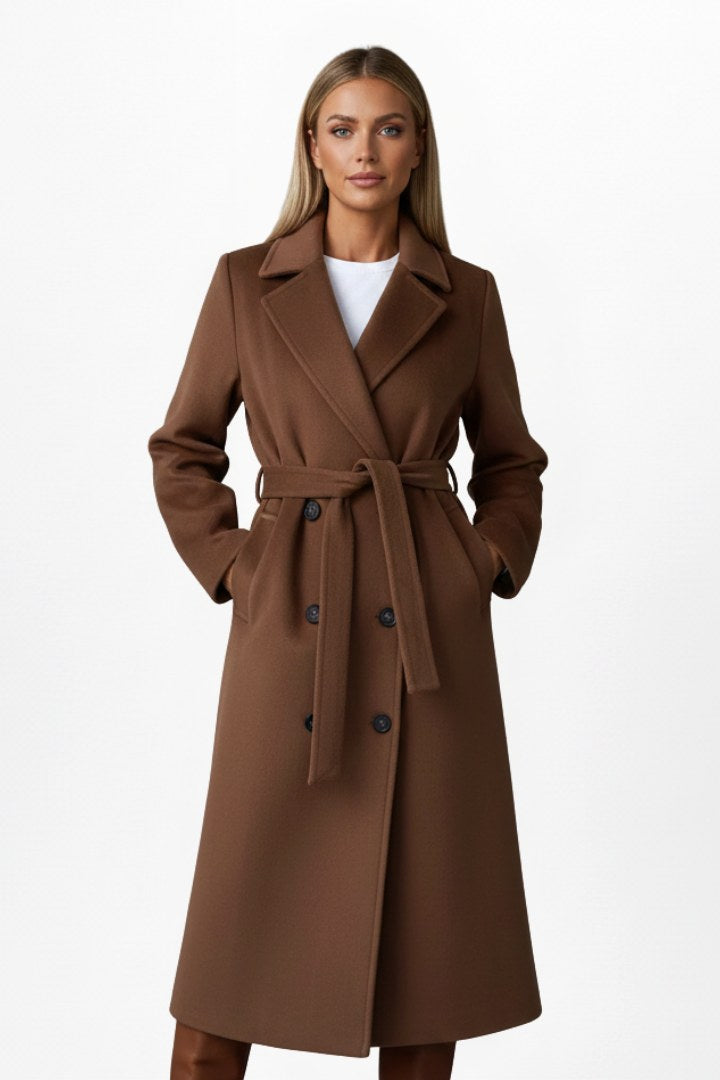 Roseline | Women's Double-Breasted Long Coat, Tailored Autumn Coat | Bella Blue