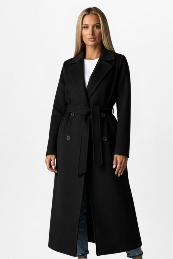 Roseline | Women's Double-Breasted Long Coat, Tailored Autumn Coat | Bella Blue