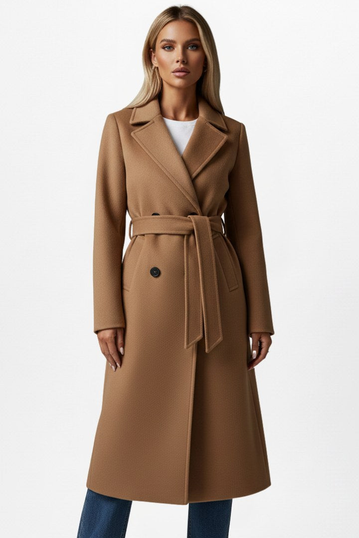 Roseline | Women's Double-Breasted Long Coat, Tailored Autumn Coat | Bella Blue