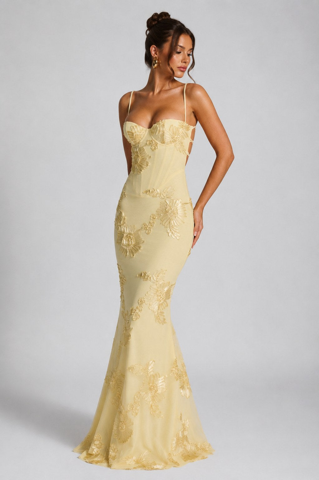 Rosie | Women's Floral Corset Maxi Dress, Sculpted Occasion Dress | Bella Blue