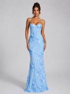 Rosie | Women's Floral Corset Maxi Dress, Sculpted Occasion Dress | Bella Blue