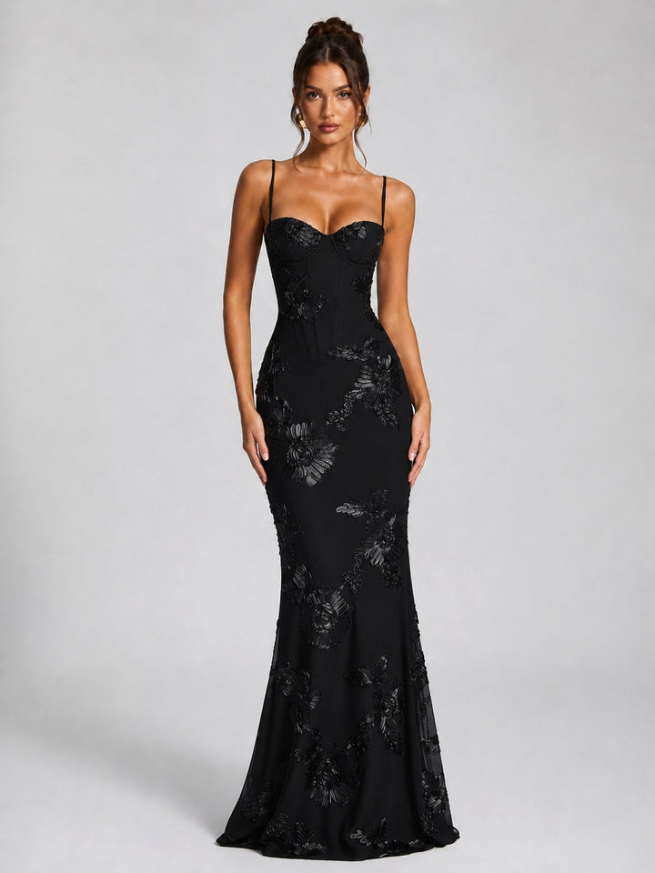 Rosie | Women's Floral Corset Maxi Dress, Sculpted Occasion Dress | Bella Blue