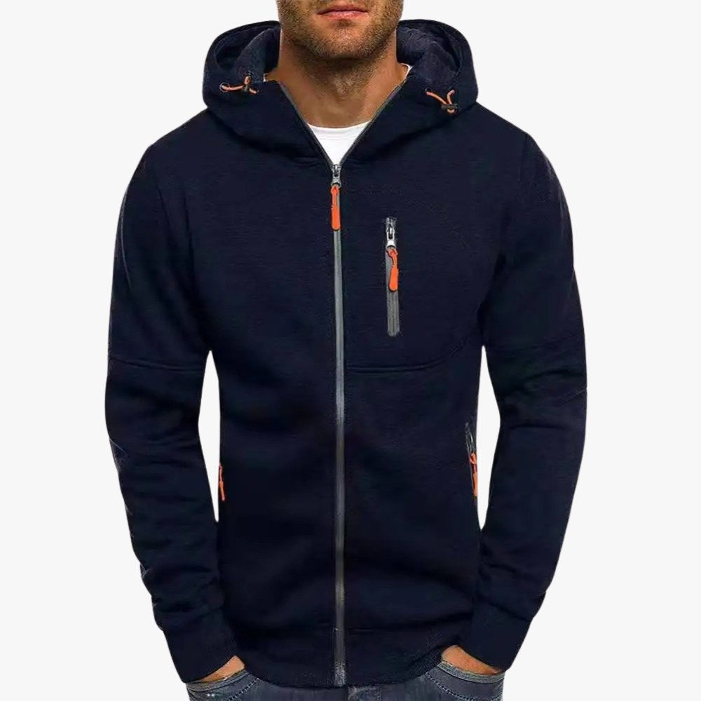 Ross | Men's Zip-Up Hoodie, Relaxed-Fit Autumn Jumper | Bella Blue