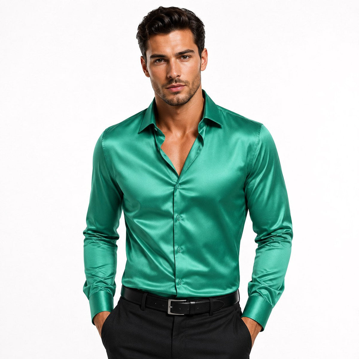 Rowan | Men's Long-Sleeve Shirt with Button Front, Smart Casual Dress Shirt | Bella Blue