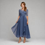 Ruby | Women's Lace Midi Dress with Floral Embroidery, Layered Midi Dress | Bella Blue