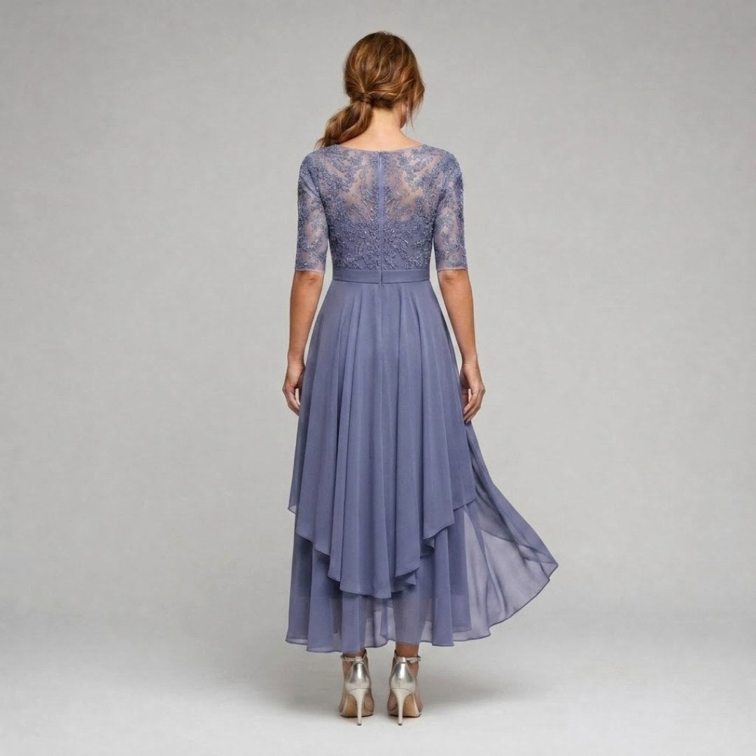 Ruby | Women's Lace Midi Dress with Floral Embroidery, Layered Midi Dress | Bella Blue