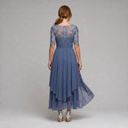 Ruby | Women's Lace Midi Dress with Floral Embroidery, Layered Midi Dress | Bella Blue