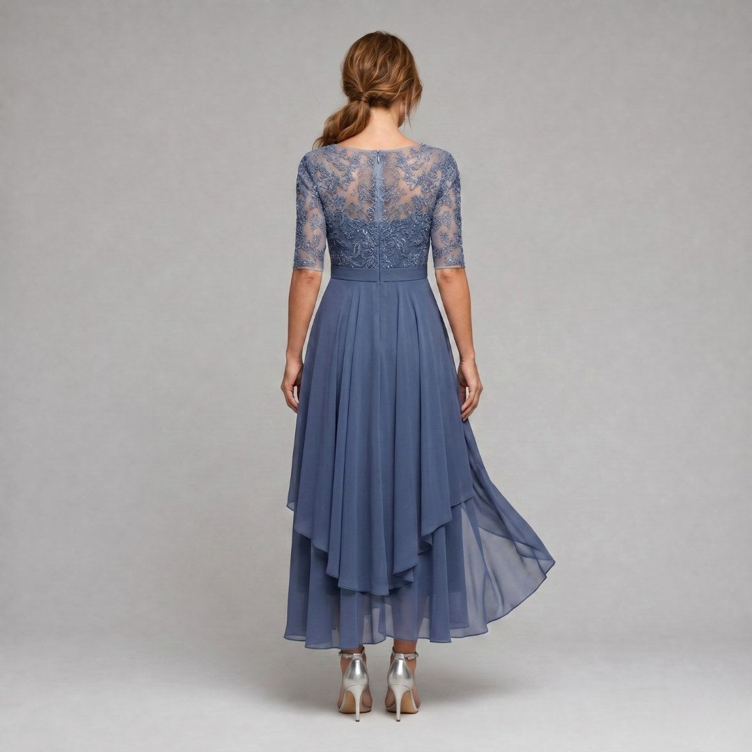 Ruby | Women's Lace Midi Dress with Floral Embroidery, Layered Midi Dress | Bella Blue
