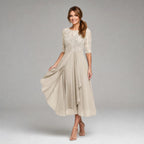 Ruby | Women's Lace Midi Dress with Floral Embroidery, Layered Midi Dress | Bella Blue