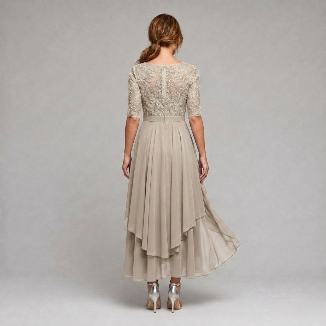 Ruby | Women's Lace Midi Dress with Floral Embroidery, Layered Midi Dress | Bella Blue