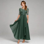 Ruby | Women's Lace Midi Dress with Floral Embroidery, Layered Midi Dress | Bella Blue