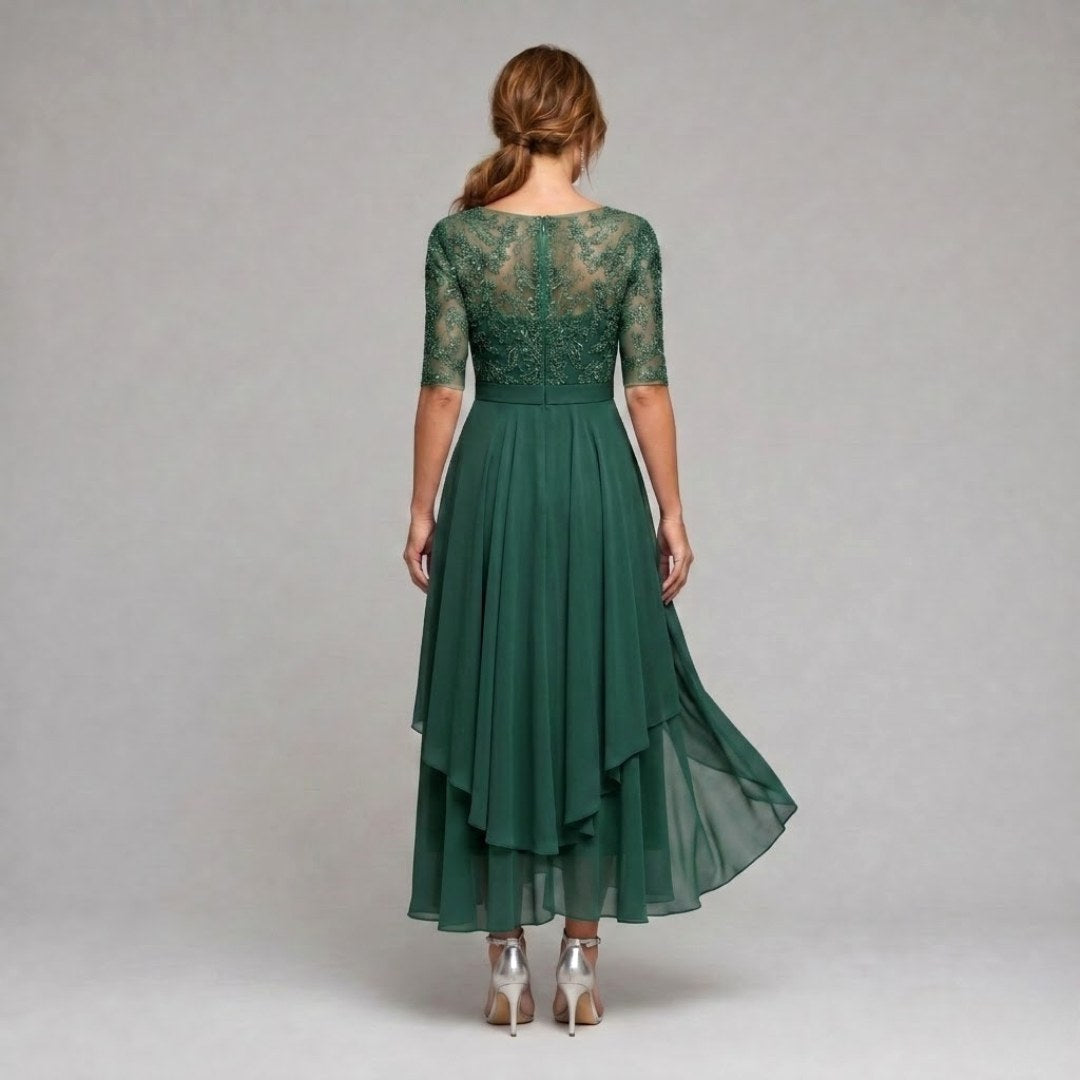 Ruby | Women's Lace Midi Dress with Floral Embroidery, Layered Midi Dress | Bella Blue