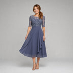 Ruby | Women's Lace Midi Dress with Floral Embroidery, Layered Midi Dress | Bella Blue