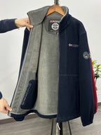 Rudolf | Men's Fleece Jacket with Collar, Outdoor Fleece Jacket | Bella Blue | Red