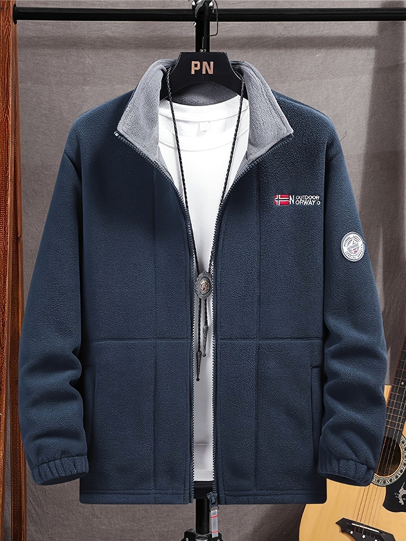 Rudolf | Men's Fleece Jacket with Collar, Outdoor Fleece Jacket | Bella Blue | Grey