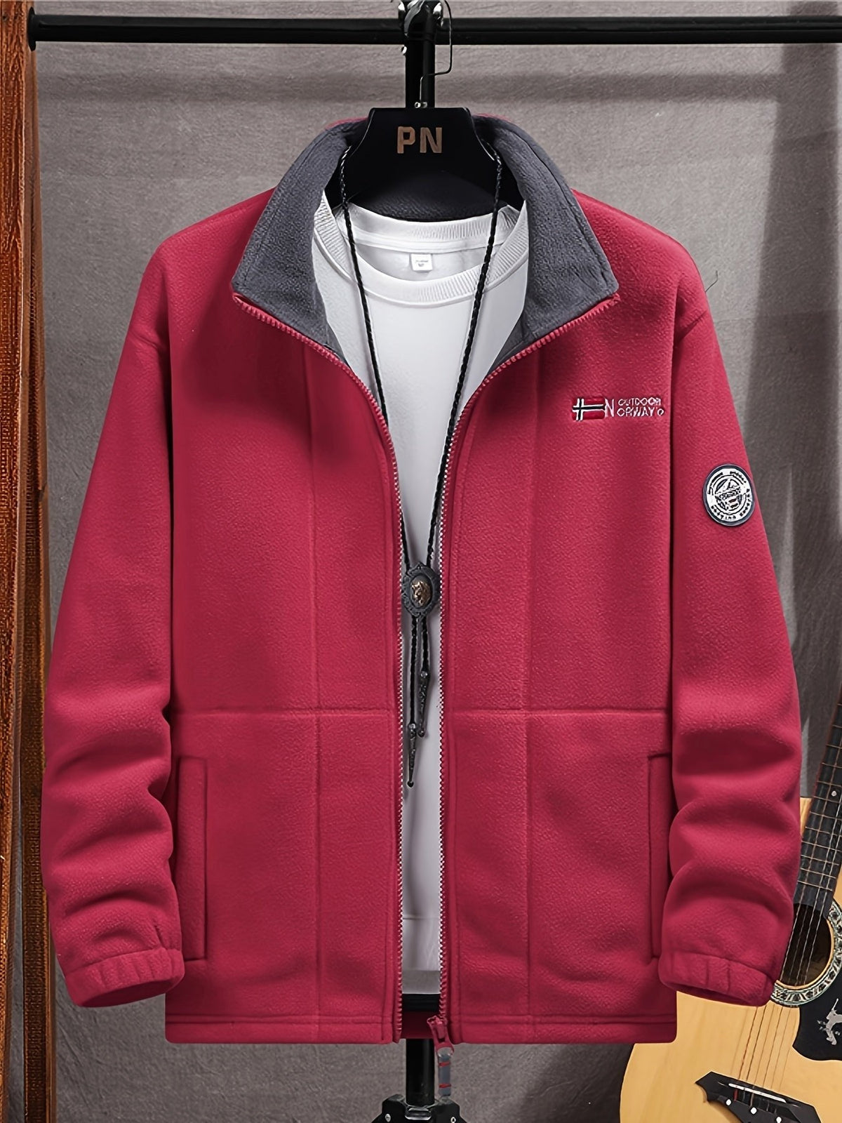 Rudolf | Men's Fleece Jacket with Collar, Outdoor Fleece Jacket | Bella Blue | Black