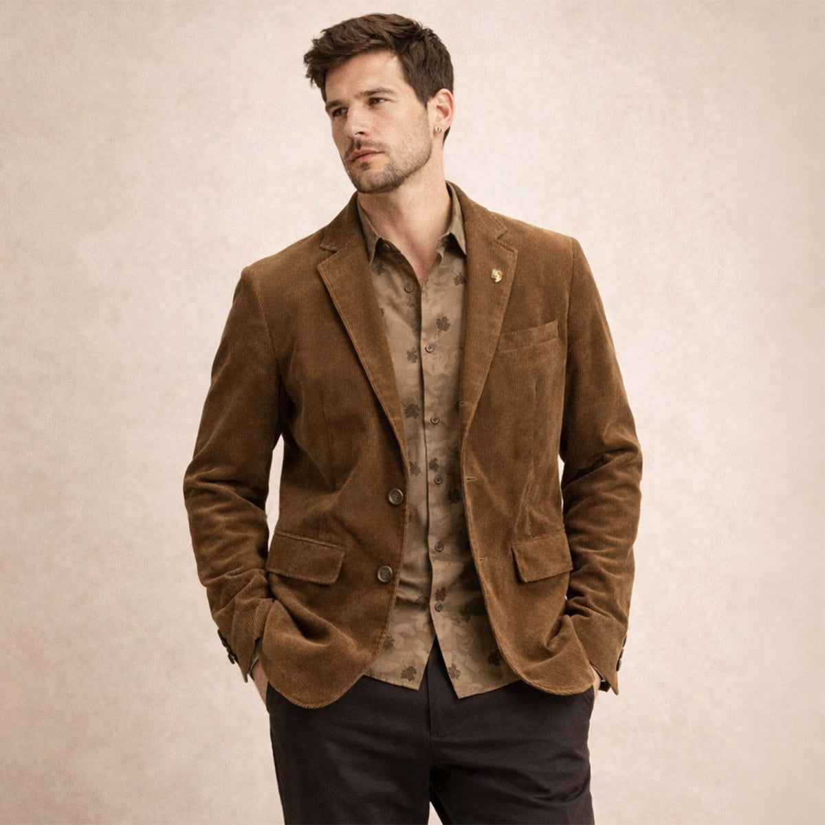 Russell | Men's Vintage Corduroy Blazer, Elbow Patch Tailored Jacket | Bella Blue